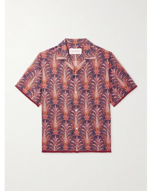 Valentino Garavani Pink Camp-Collar Paisley-Print Cotton-Voile Shirt for men