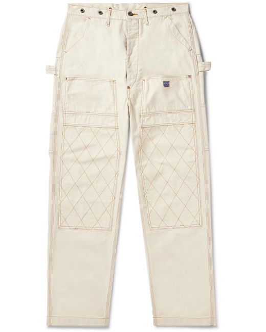 Kapital Natural Lumber Tapered Embroidered Cotton-canvas Cargo Trousers for men