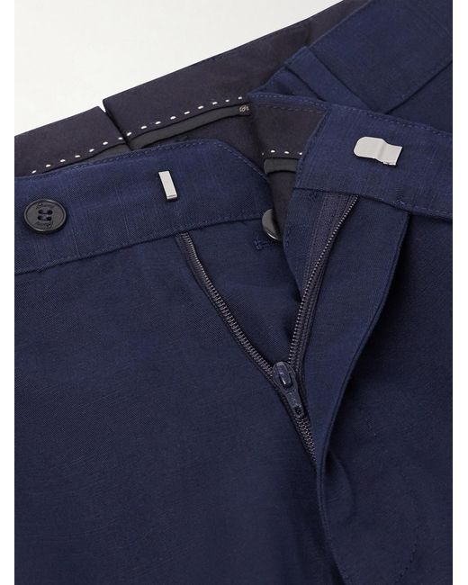 Brioni Blue Straight-Leg Linen And Cotton-Blend Trousers for men