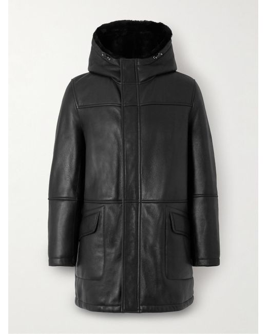 Yves Salomon Black Shearling Hooded Coat for men