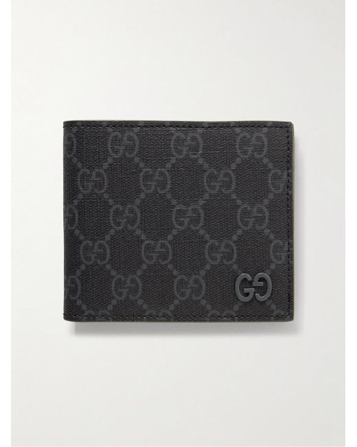 Gucci GG Supreme aufklappbares Portemonnaie aus genarbtem Leder und beschichtetem Canvas mit Logomuster in Black für Herren