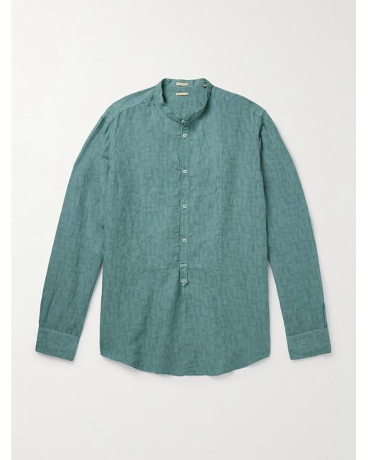 Massimo Alba Blue Kos Grandad-collar Linen And Cotton-blend Half-placket Shirt for men