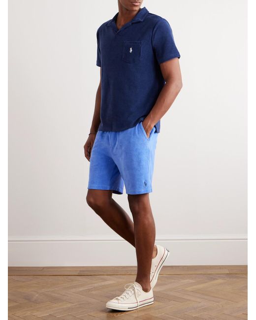 Shorts a gamba dritta in spugna di misto cotone con coulisse e logo ricamato di Polo Ralph Lauren in Blue da Uomo