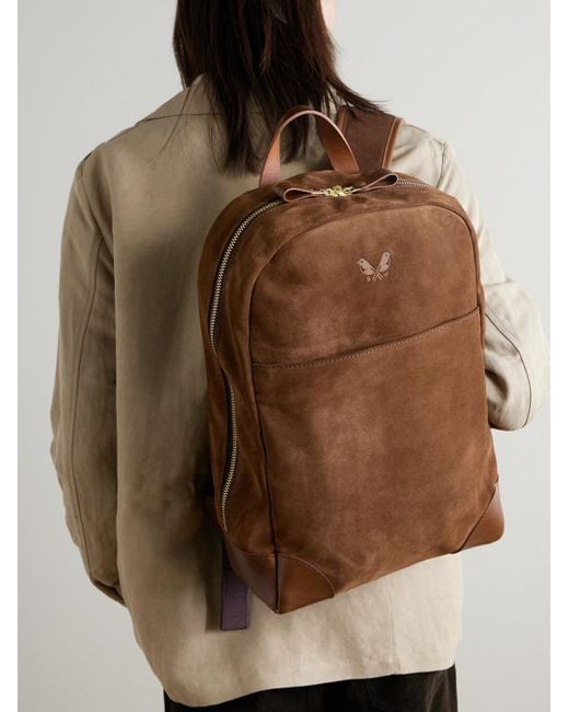 Bennett Winch Brown Leather-Trimmed Suede Backpack for men