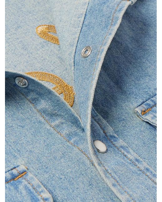 CHERRY LA Blue Embroidered Denim Overshirt for men