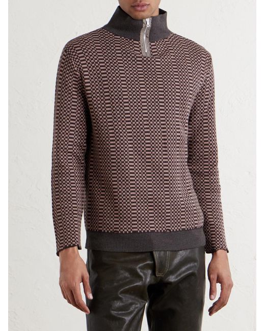Enfants Riches Deprimes Brown Puke & Cry Intarsia Cotton Half-Zip Sweater for men