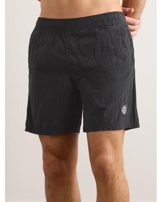 Shorts da mare medi a gamba dritta in Nylon Metal con logo applicato di Stone Island in Black da Uomo