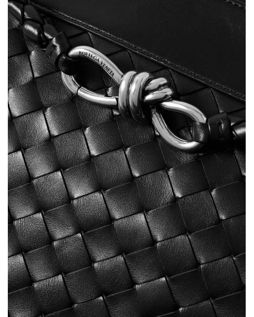 Bottega Veneta Black Flat Andiamo Intrecciato Leather Messenger Bag for men