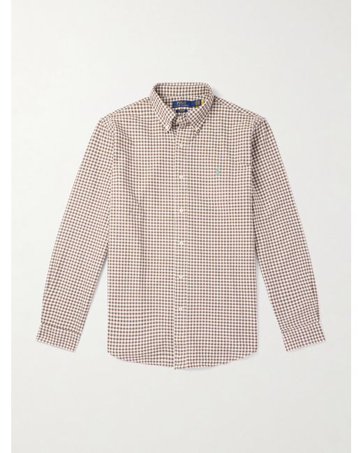 Polo Ralph Lauren Natural Button-down Collar Logo-embroidered Checked Cotton Shirt for men