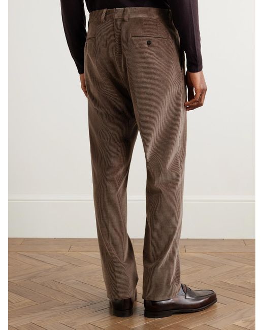 Caruso Brown Slim-Fit Straight-Leg Cotton-Blend Corduroy Suit Trousers for men