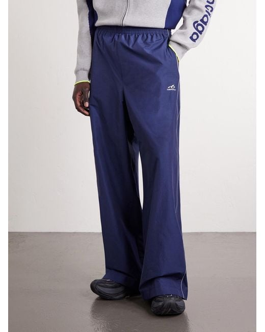 Balenciaga Blue Wide-Leg Logo-Print Cotton-Blend Sweatpants for men