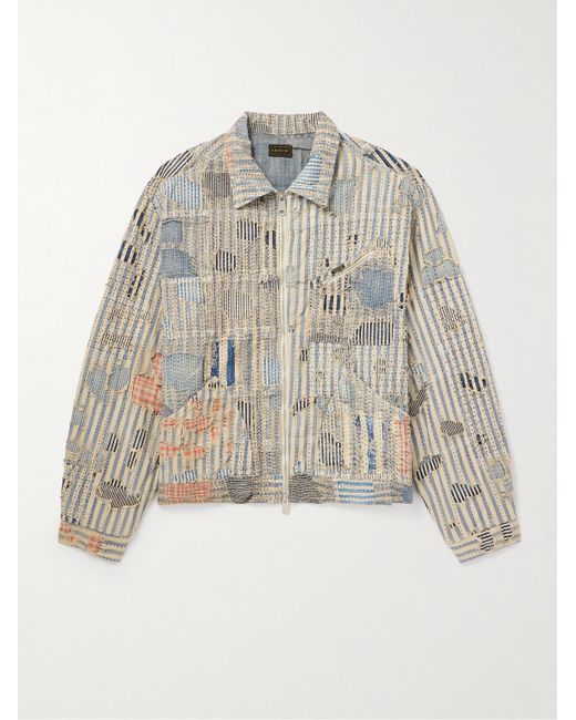 Kapital White Liberty Distressed Embroidered Striped Cotton-blend Blouson Jacket for men