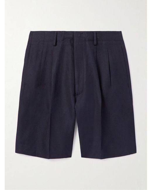 Loro Piana Blue Joetsu Straight-leg Pleated Cotton And Linen-blend Twill Bermuda Shorts for men