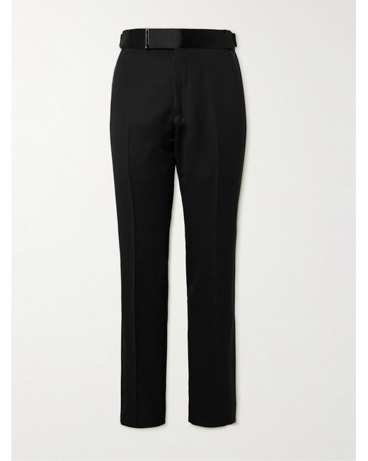 Tom Ford Black Straight-Leg Belted Satin-Trimmed Wool And Mohair-Blend Tuxedo Trousers for men