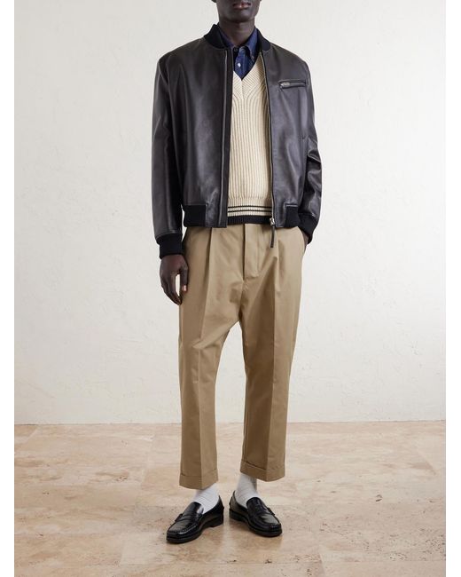 AMI Natural Carrot Tapered Pleated Cotton-Gabardine Trousers for men