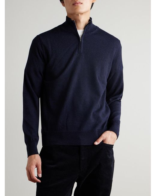 Merino Wool Half-Zip Sweater di Mr P. in Blue da Uomo