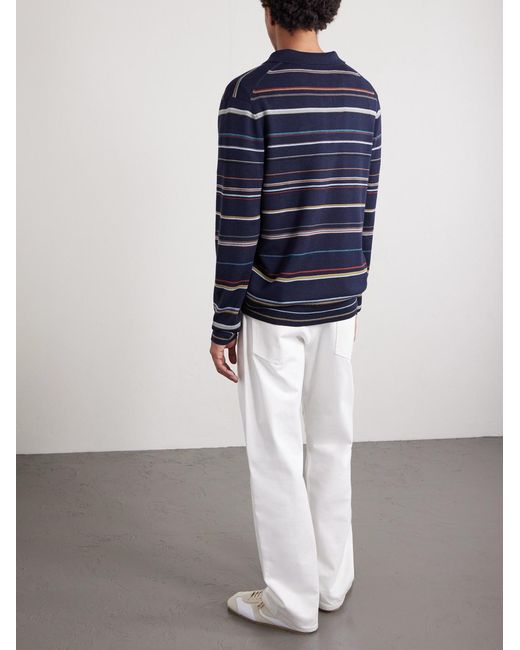 Paul Smith Blue Striped Merino Wool Polo Sweater for men