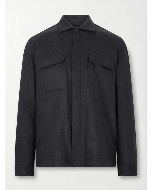 Sunspel Blue Stretch Wool And Cashmere-blend Flannel Overshirt for men