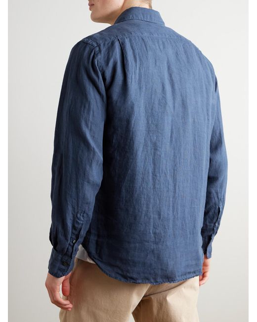 Hartford Blue Paul Pat Linen Shirt for men