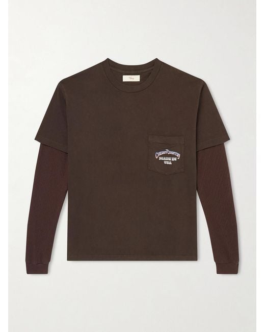 CHERRY LA Brown Country Road Logo-print Layered Thermal Cotton-jersey T-shirt for men