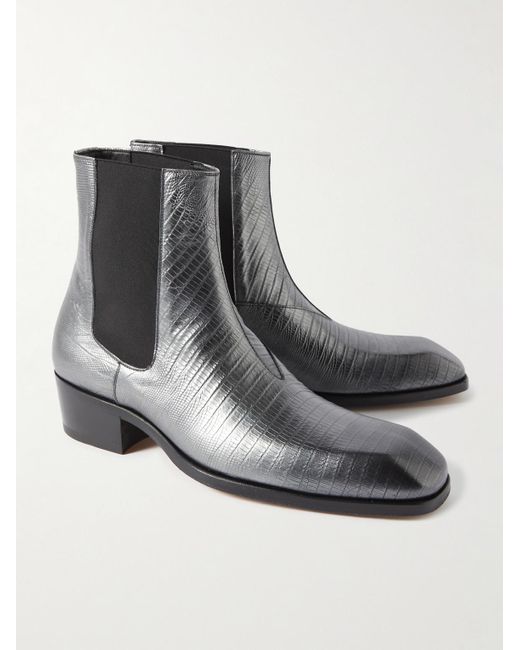 Tom Ford Gray Tejus Bailey Metallic Lizard-effect Leather Chelsea Boots for men