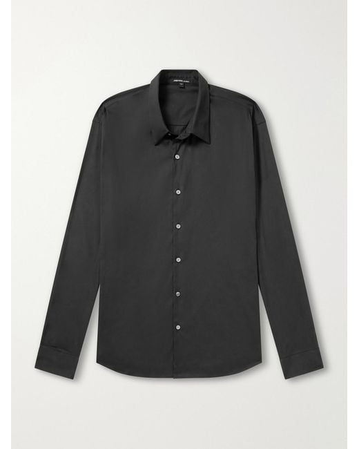 James Perse Black Stretch Cotton-Blend Poplin Shirt for men