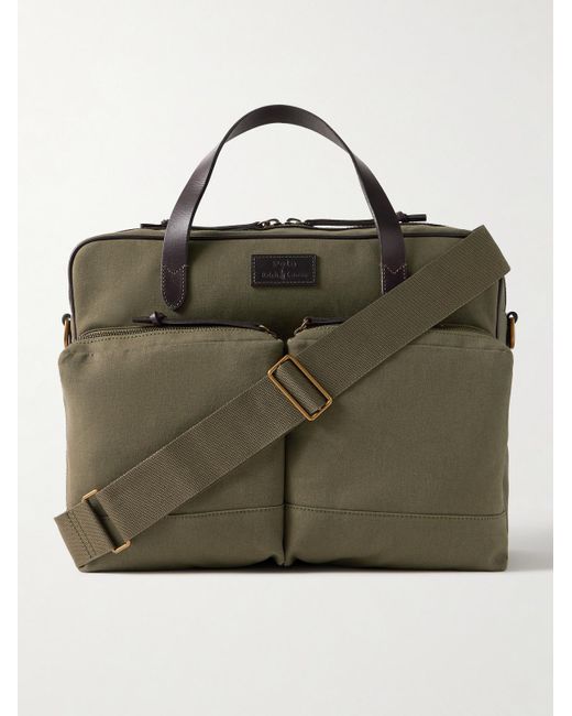 Polo Ralph Lauren Green Leather-Trimmed Cotton-Canvas Messenger Bag for men