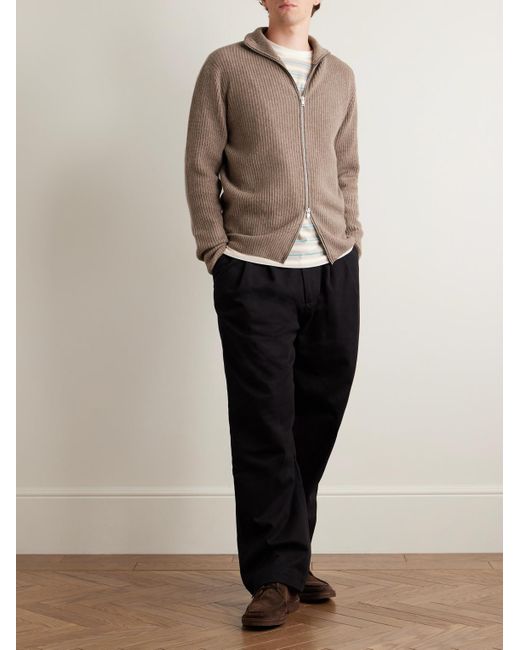 John Smedley Natural Mallam Ribbed Recycled-Cashmere And Merino Wool-Blend Zip-Up Cardigan for men