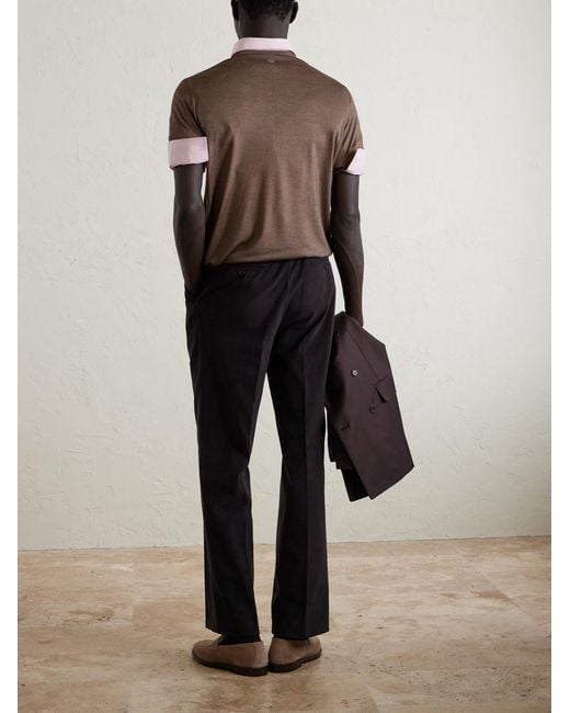 Canali Brown Wool And Silk-Blend T-Shirt for men