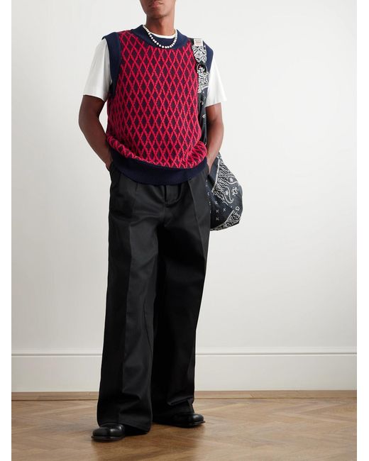 Nicholas Daley Red Jacquard-Knit Merino Wool And Cotton-Blend Sweater Vest for men