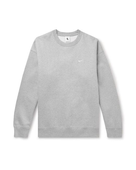 Nike Gray Solo Swoosh Logo-Embroidered Cotton-Blend Jersey Sweatshirt for men