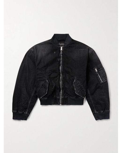 Balenciaga Black Distressed Denim Bomber Jacket for men