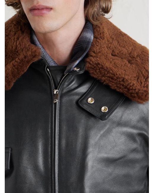 Enfants Riches Deprimes Black Hotrod Shearling-Trimmed Leather Jacket for men