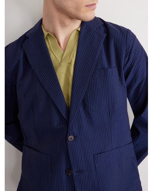 Portuguese Flannel Blue Atlantico Organic Cotton-Seersucker Suit Jacket for men