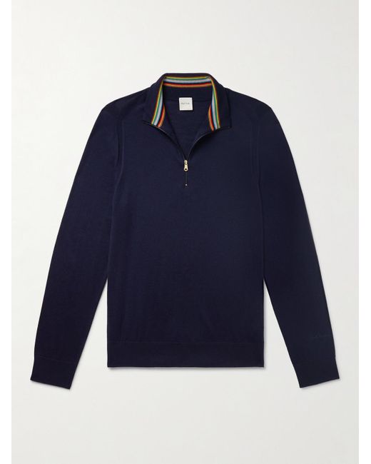 Paul Smith Blue Slim-fit Merino Wool Half-zip Sweater for men