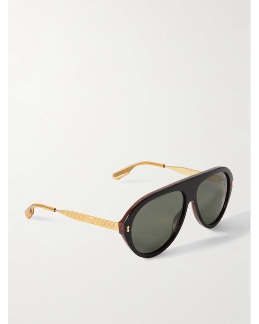 Gucci Black Aviator-style Acetate And Gold-tone Sunglasses for men