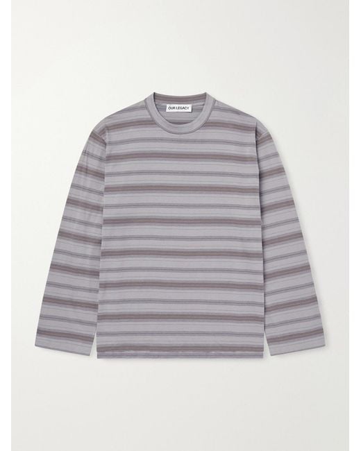 Our Legacy Gray Striped Cotton-Jersey T-Shirt for men