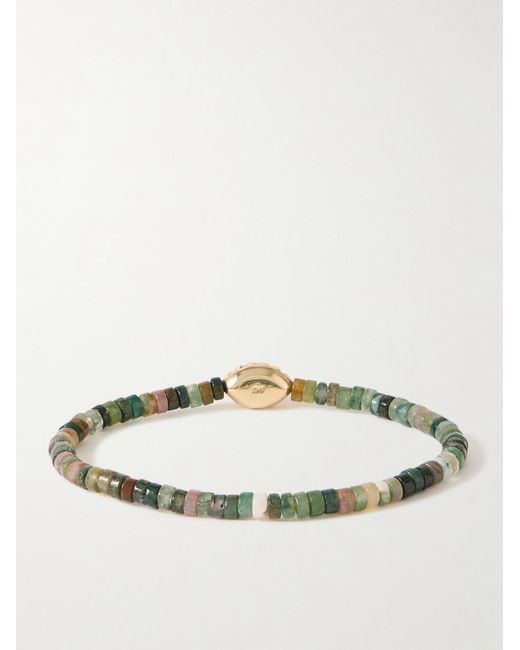 Luis Morais Green Eye Of The Idol Gold Multi-stone Beaded Bracelet for men