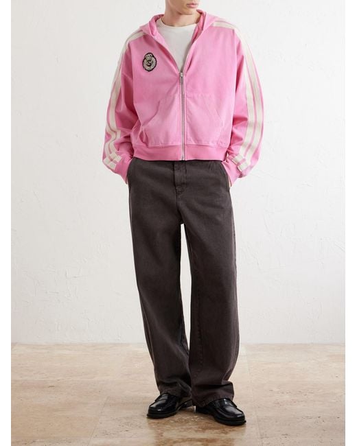 424 Pink Academy Logo-Appliquéd Cotton-Jersey Zip-Up Hoodie for men