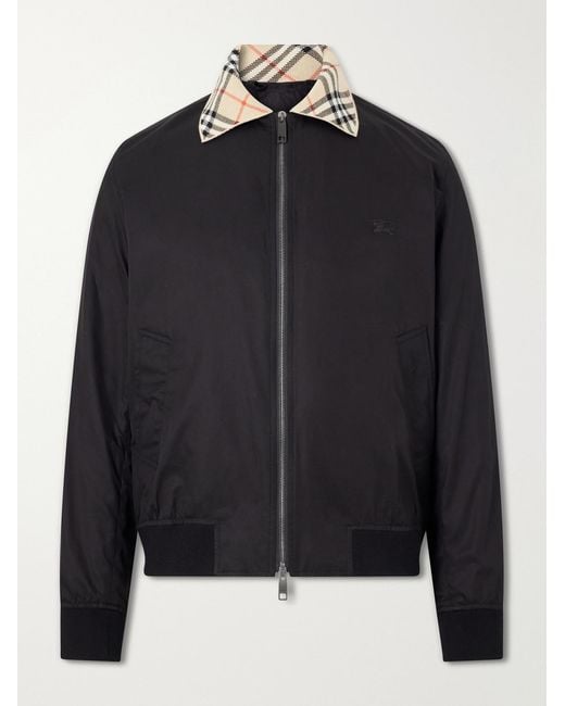 Burberry Black Checked Logo-Embroidered Cotton Blouson Jacket for men