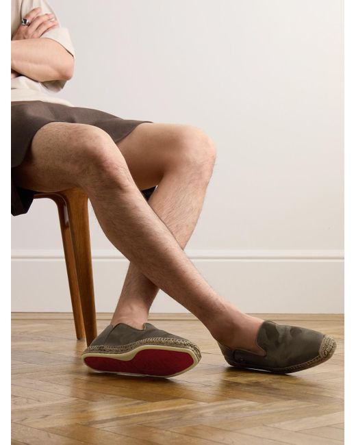 Christian Louboutin Green Leather-Trimmed Logo-Jacquard Canvas Espadrilles for men