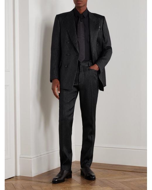 Tom Ford Blue Dyylan Straight-leg Striped Metallic Wool And Silk-blend Suit Trousers for men
