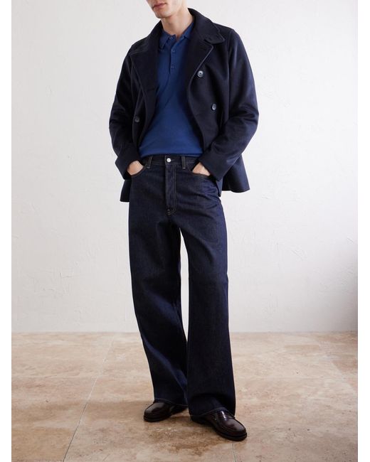 John Smedley Blue Caverhill Knitted Merino Wool Polo Shirt for men
