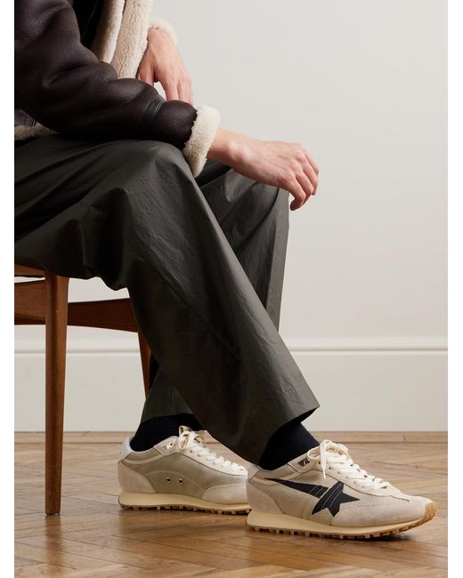 Golden Goose Deluxe Brand Natural Marathon Distressed Suede-trimmed Printed Mesh Sneakers for men