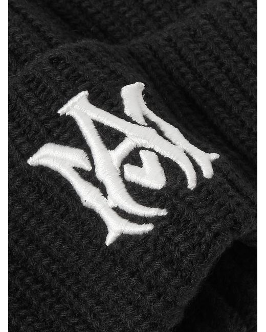 Amiri Black Logo-embroidered Ribbed Cashmere Beanie for men