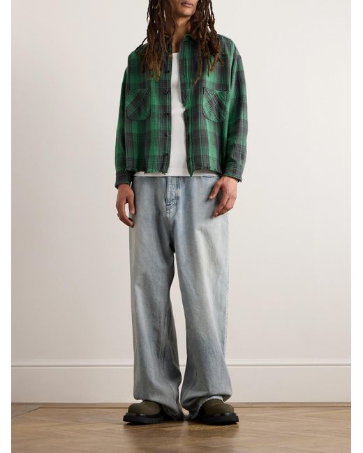 SAINT Mxxxxxx Green Distressed Checked Cotton-Flannel Shirt for men
