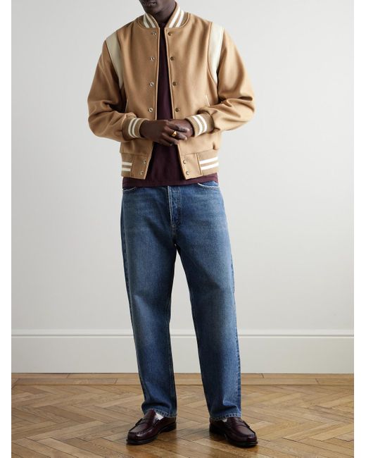 Golden Bear Natural The Hayes Leather-Panelled Wool-Blend Varsity Jacket for men