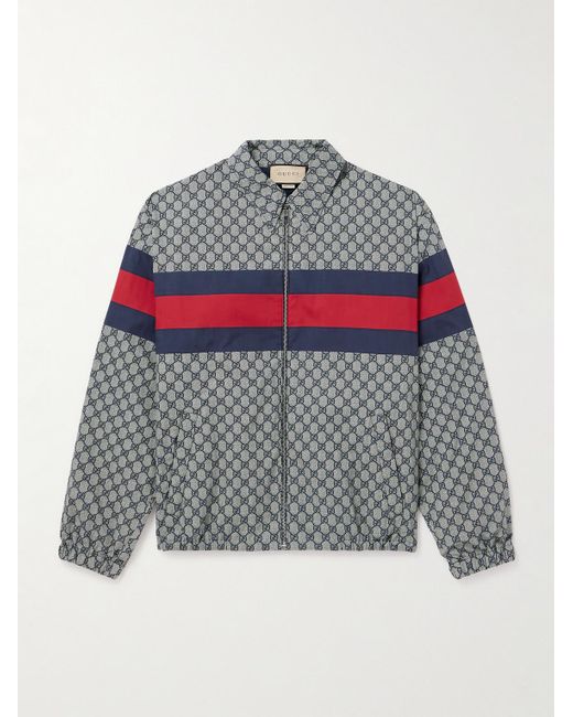 Gucci Gray Shell-trimmed Logo-print Cotton-poplin Blouson Jacket for men