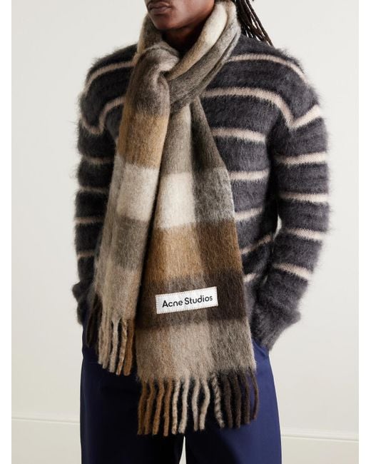 Acne Vally Strickschal mit Karomuster und Fransen in Natural für Herren