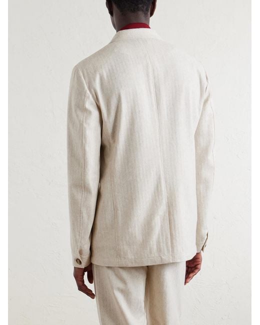 Oliver Spencer Natural Tillman Herringbone Cotton And Linen-Blend Suit Jacket for men